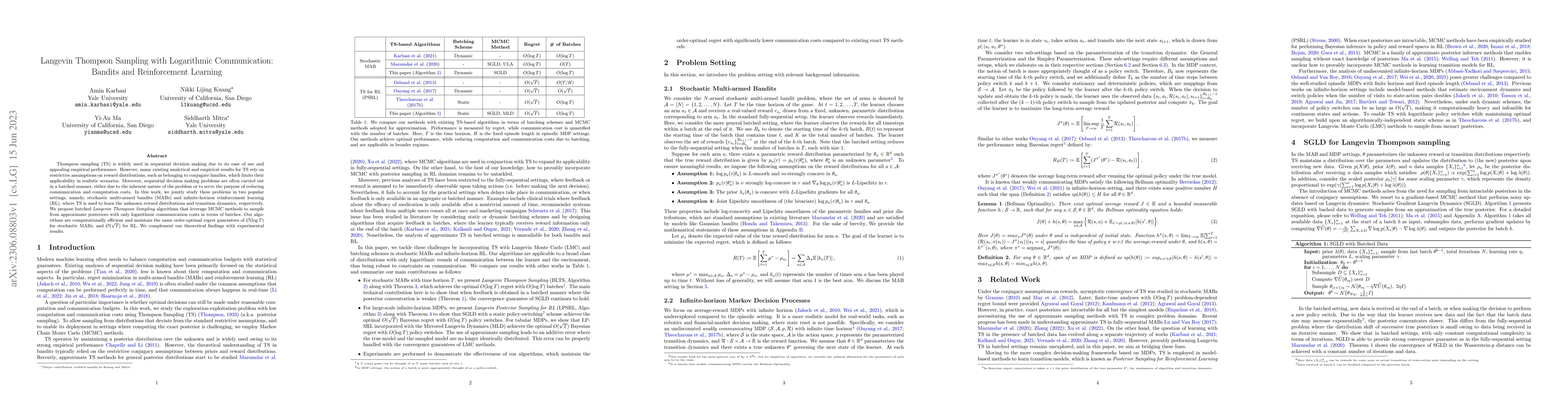 Thumbnail for Langevin Thompson Sampling with Logarithmic Communication: Bandits and
  Reinforcement Learning