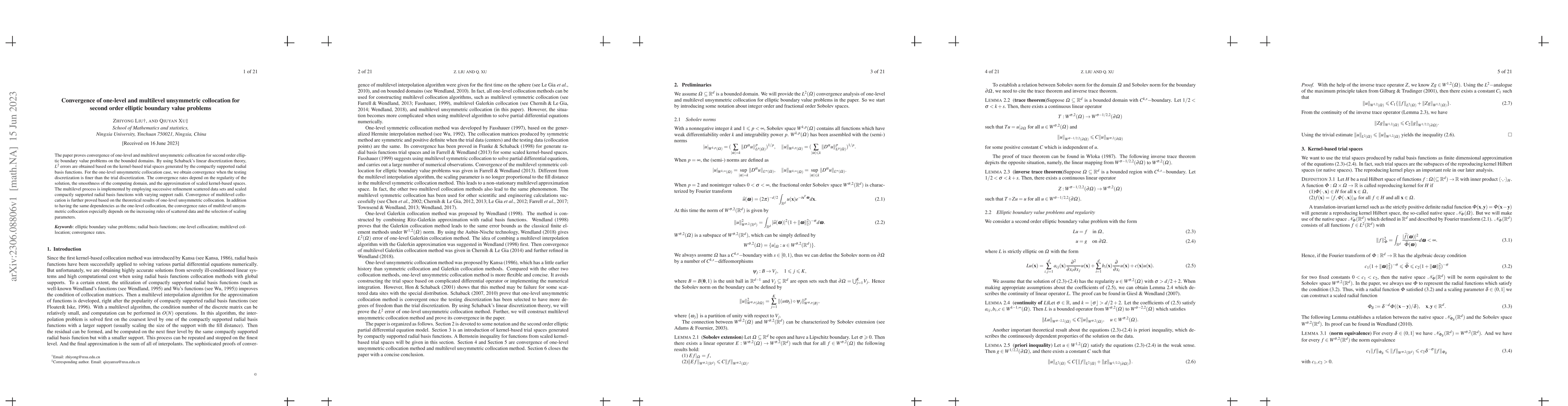 Thumbnail for Convergence of one-level and multilevel unsymmetric collocation for
  second order elliptic boundary value problems