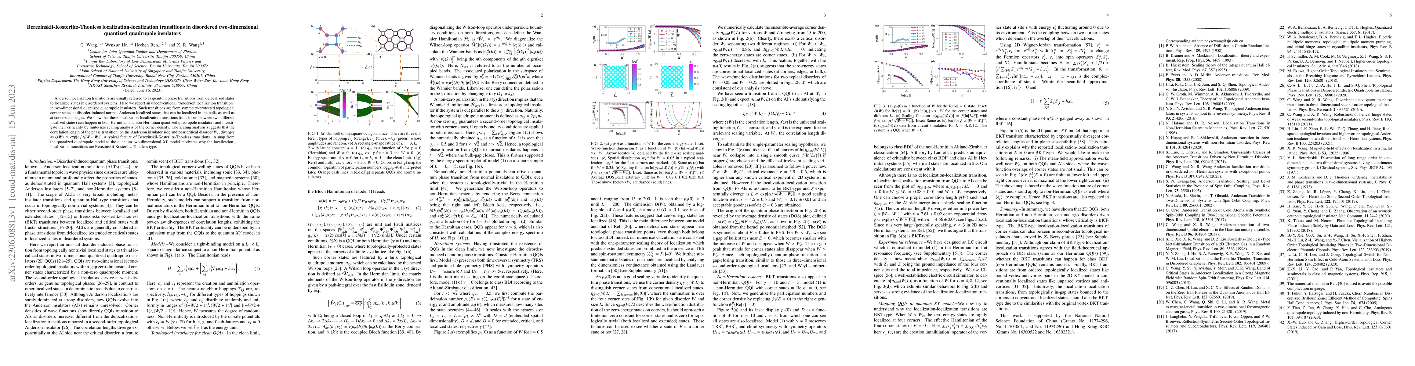 Thumbnail for Berezinskii-Kosterlitz-Thouless localization-localization transitions in
  disordered two-dimensional quantized quadrupole insulators