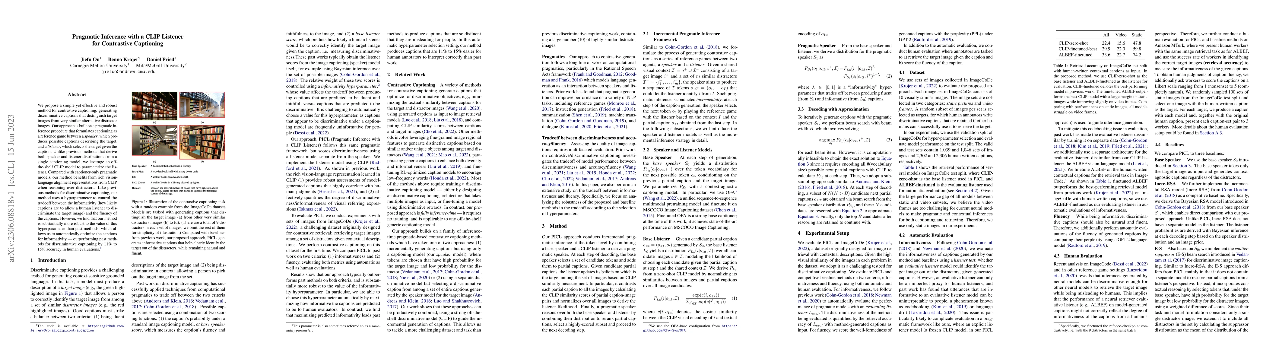 Thumbnail for Pragmatic Inference with a CLIP Listener for Contrastive Captioning