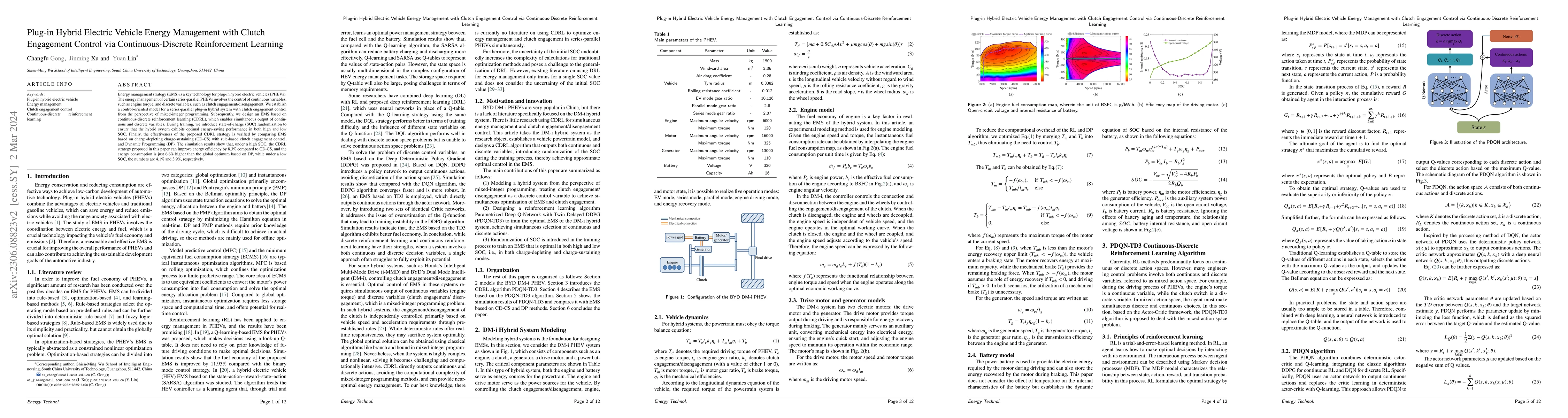 Thumbnail for Plug-in Hybrid Electric Vehicle Energy Management with Clutch Engagement
  Control via Continuous-Discrete Reinforcement Learning