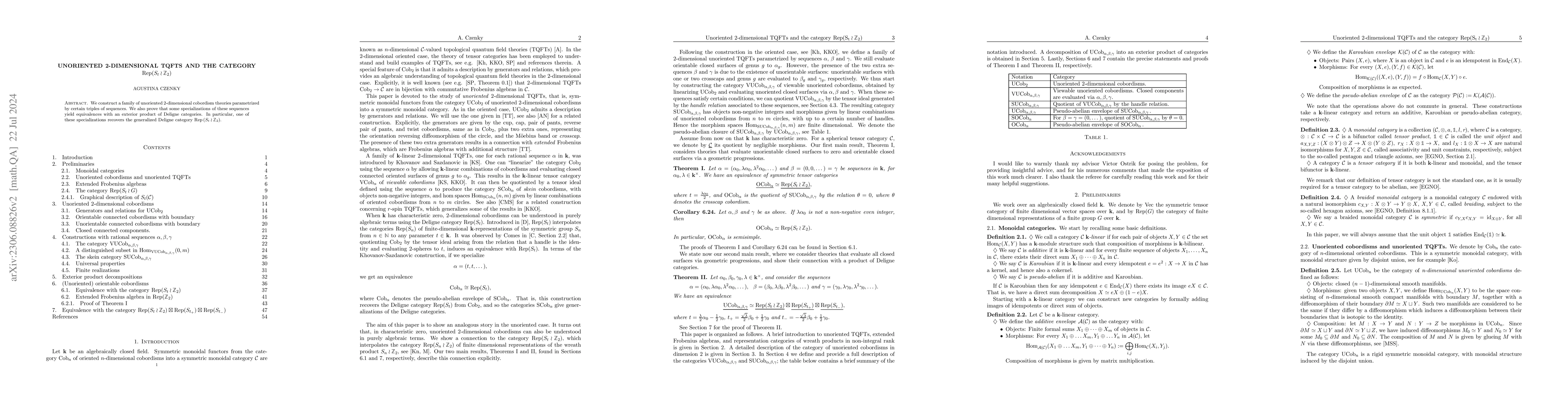 Thumbnail for Unoriented 2-dimensional TQFTs and the category
  $\operatorname{Rep}(S_t\wr \mathbb Z_2)$