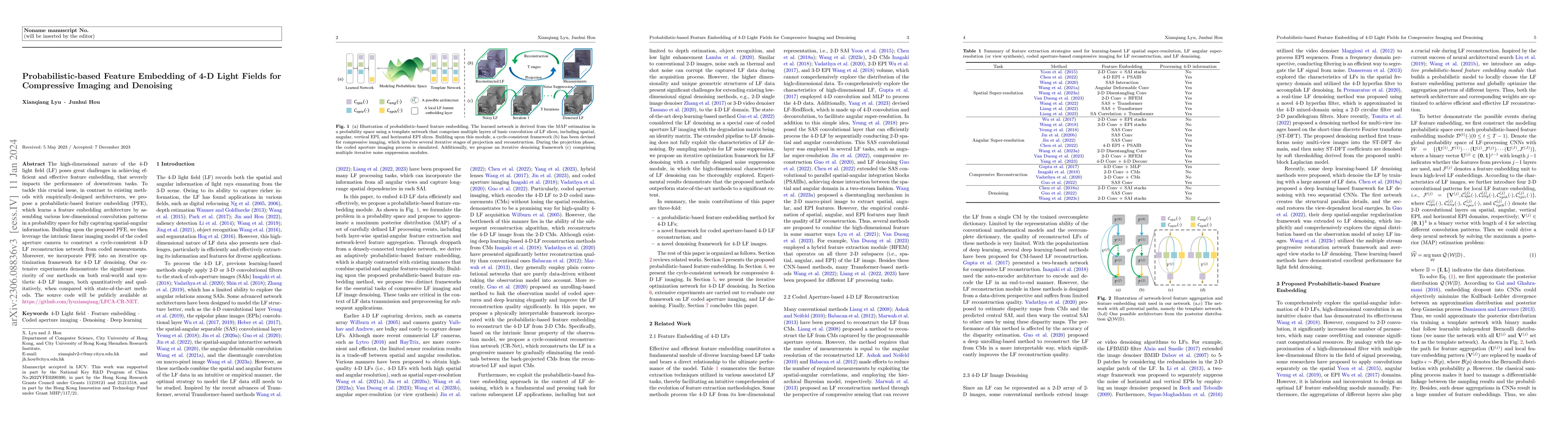 Thumbnail for Probabilistic-based Feature Embedding of 4-D Light Fields for
  Compressive Imaging and Denoising