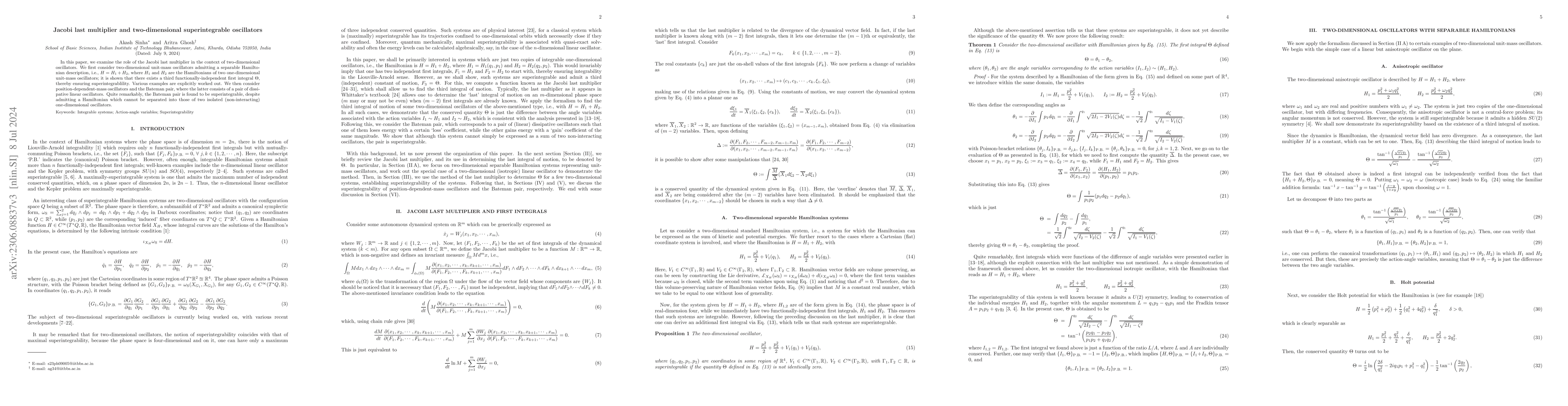 Thumbnail for Jacobi last multiplier and two-dimensional superintegrable oscillators