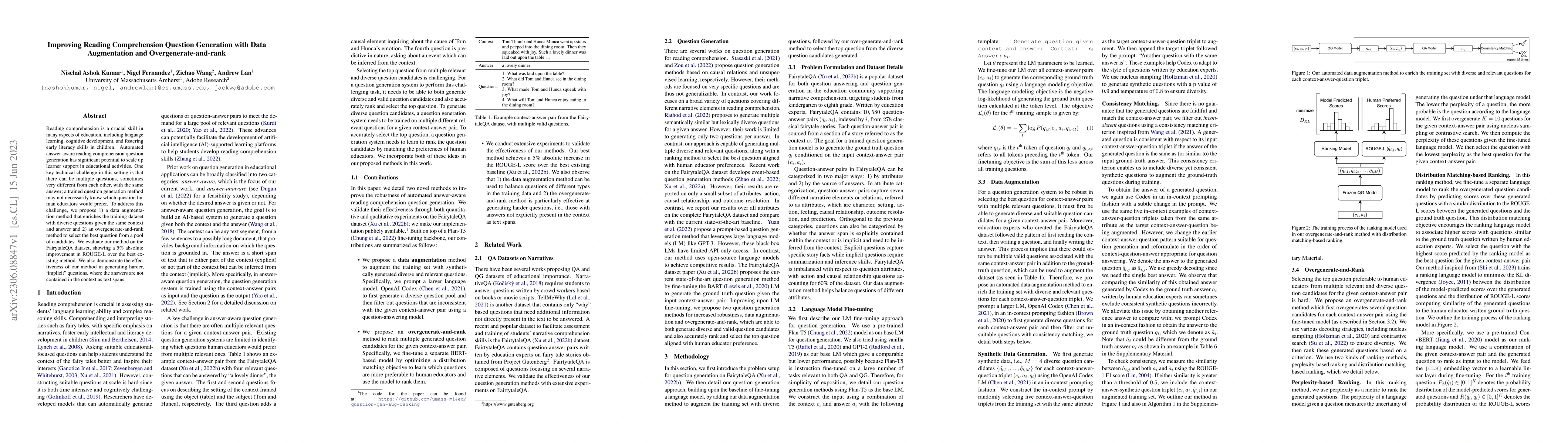 Thumbnail for Improving Reading Comprehension Question Generation with Data
  Augmentation and Overgenerate-and-rank