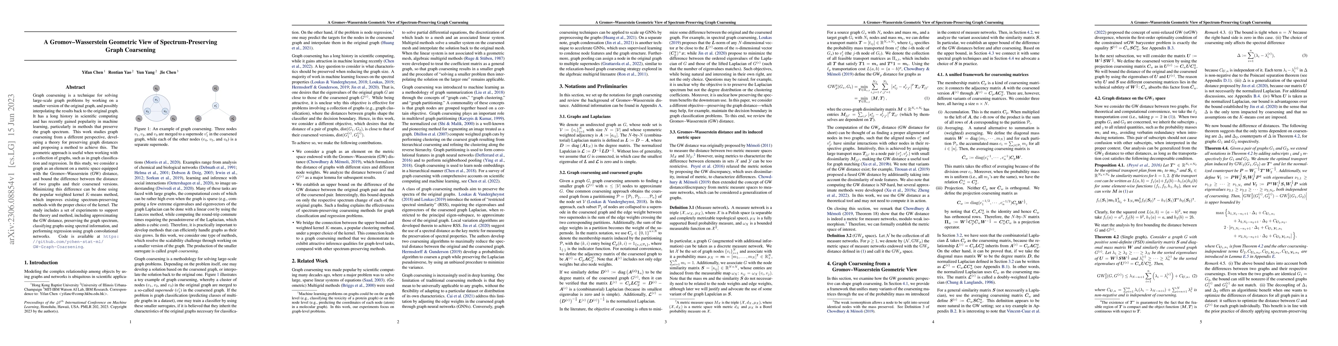Thumbnail for A Gromov--Wasserstein Geometric View of Spectrum-Preserving Graph
  Coarsening