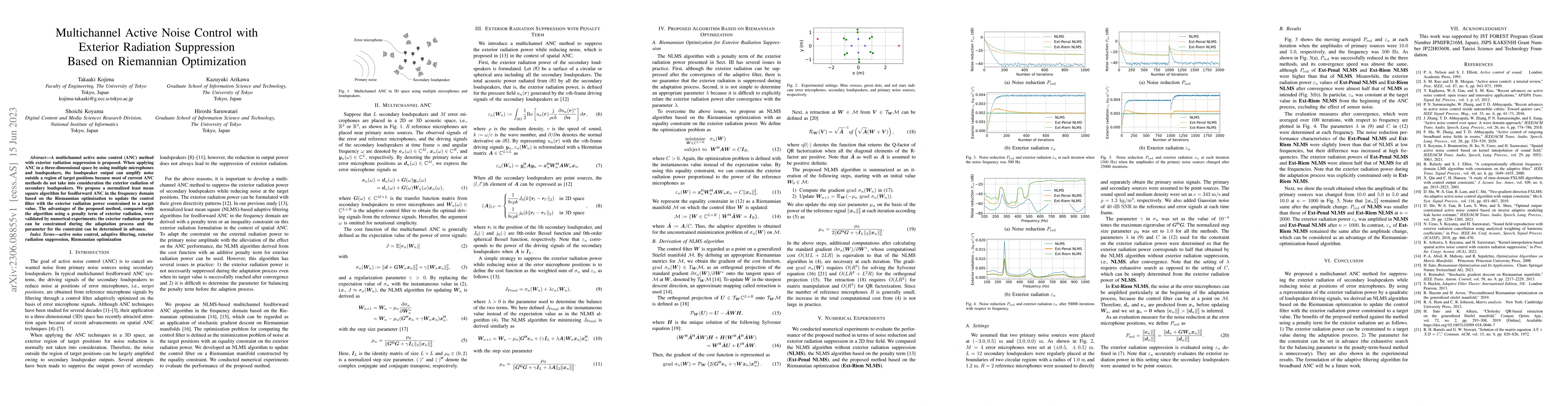 Thumbnail for Multichannel Active Noise Control with Exterior Radiation Suppression
  Based on Riemannian Optimization