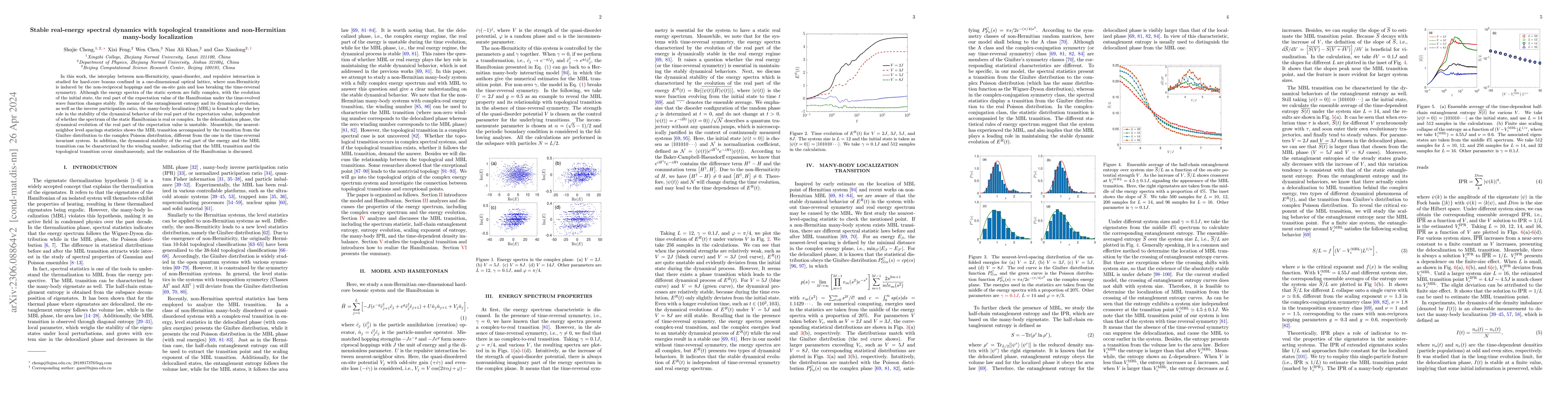 Thumbnail for Stable real-energy spectral dynamics with topological transitions and
  non-Hermitian many-body localization