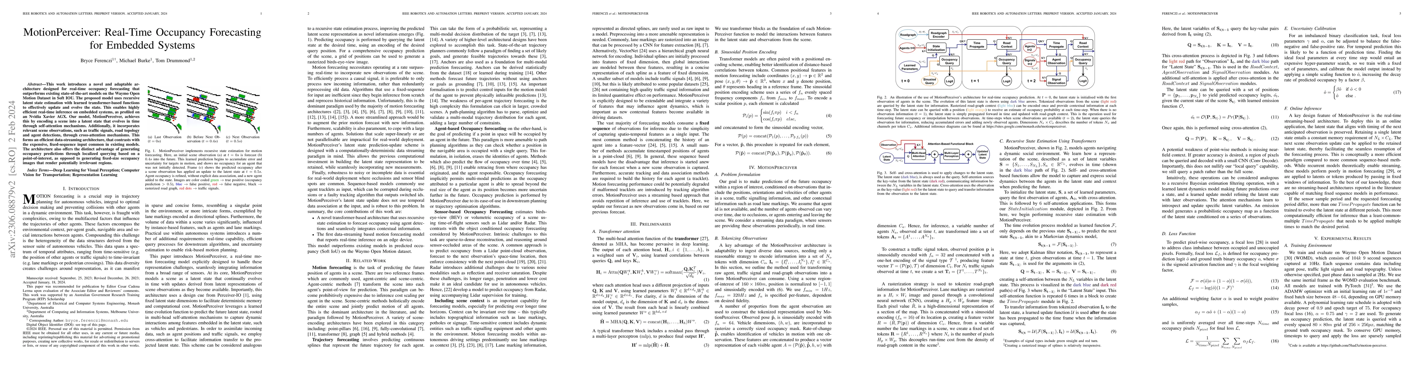Thumbnail for Motion Perceiver: Real-Time Occupancy Forecasting for Embedded Systems