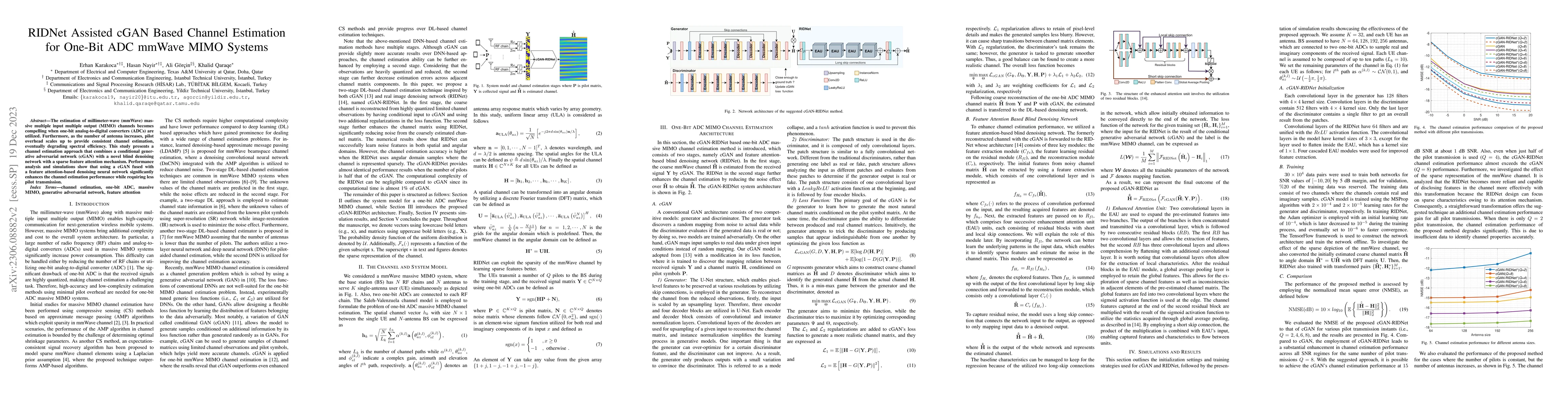Thumbnail for RIDNet Assisted cGAN Based Channel Estimation for One-Bit ADC mmWave
  MIMO Systems