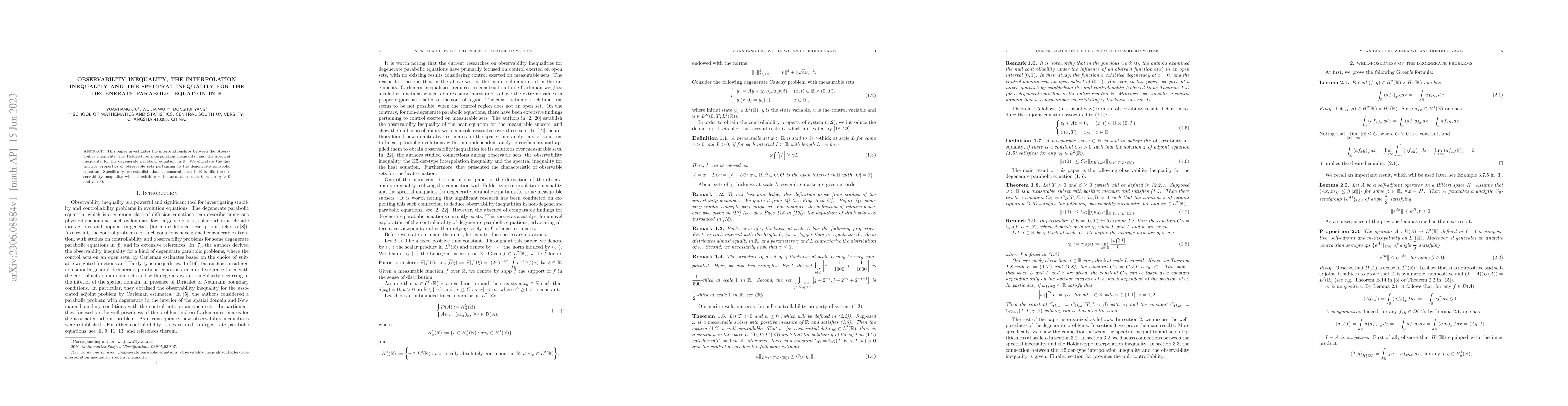 Thumbnail for Observability inequality, the interpolation inequality and the spectral
  inequality for the degenerate parabolic equation in R