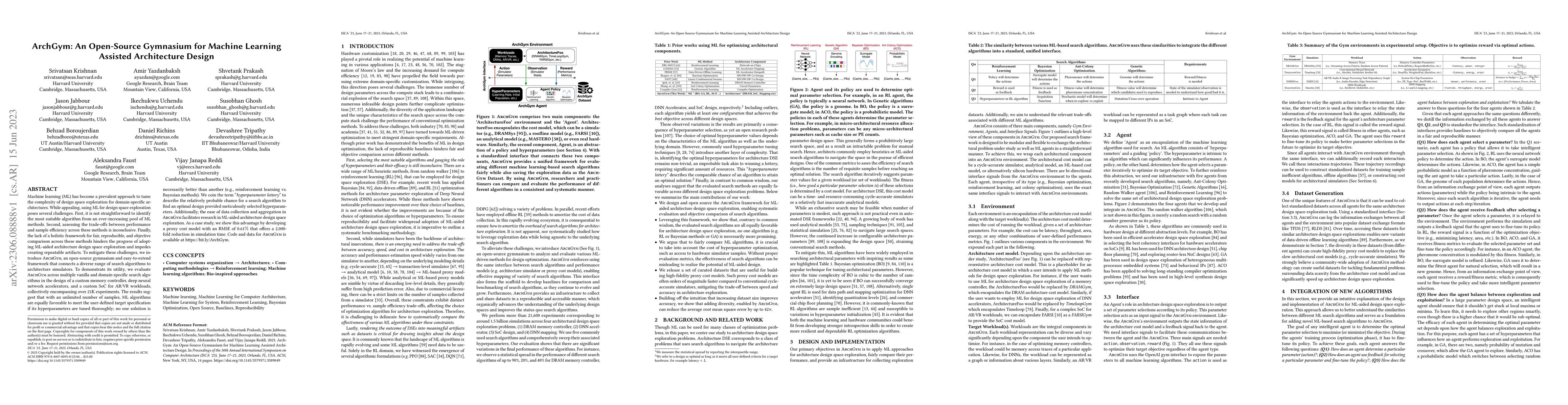 Thumbnail for ArchGym: An Open-Source Gymnasium for Machine Learning Assisted
  Architecture Design