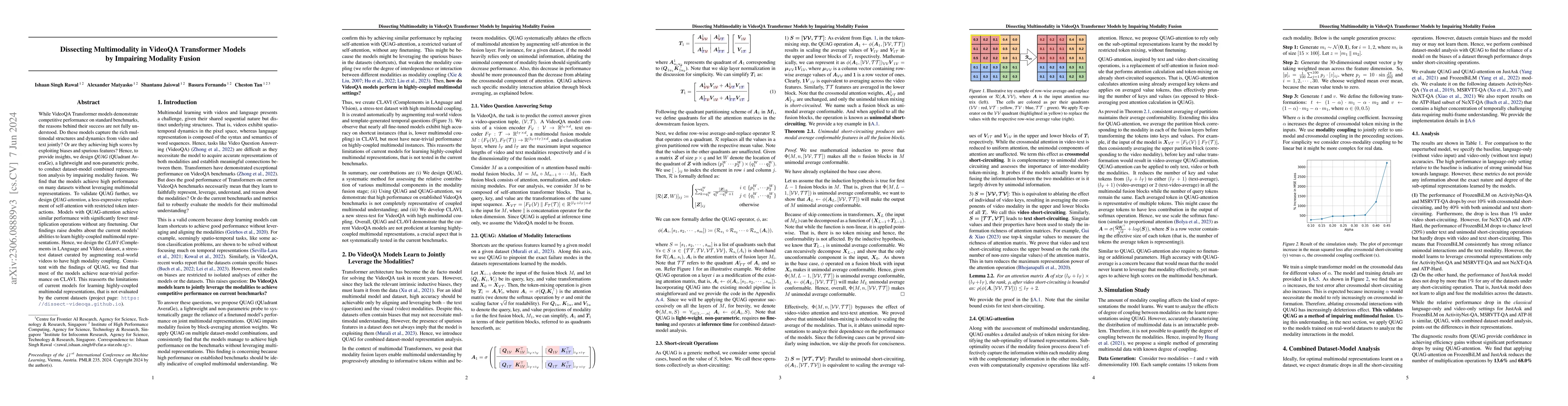 Thumbnail for Dissecting Multimodality in VideoQA Transformer Models by Impairing
  Modality Fusion