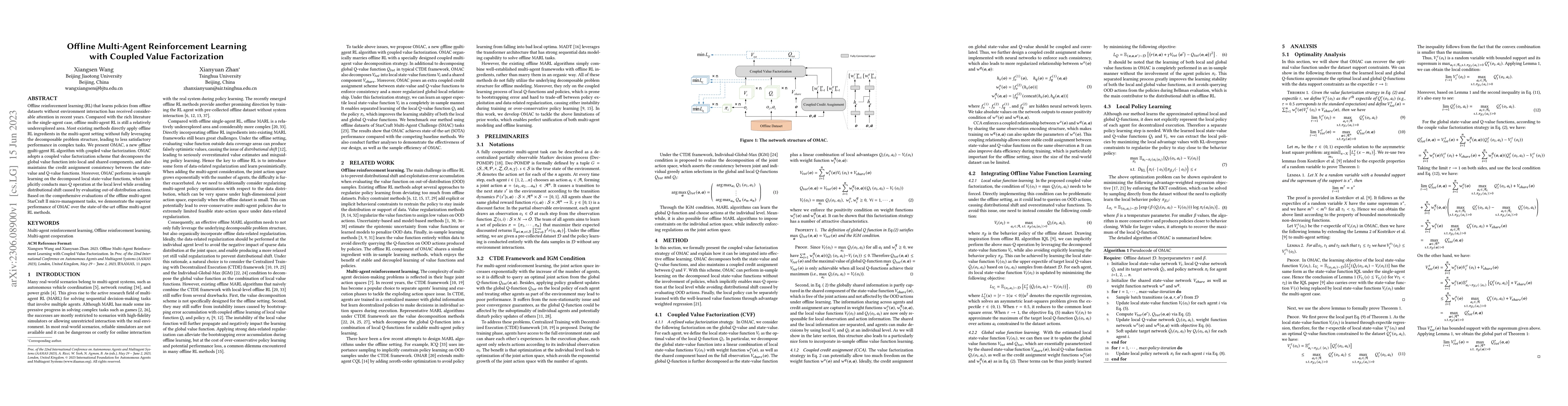 Thumbnail for Offline Multi-Agent Reinforcement Learning with Coupled Value
  Factorization