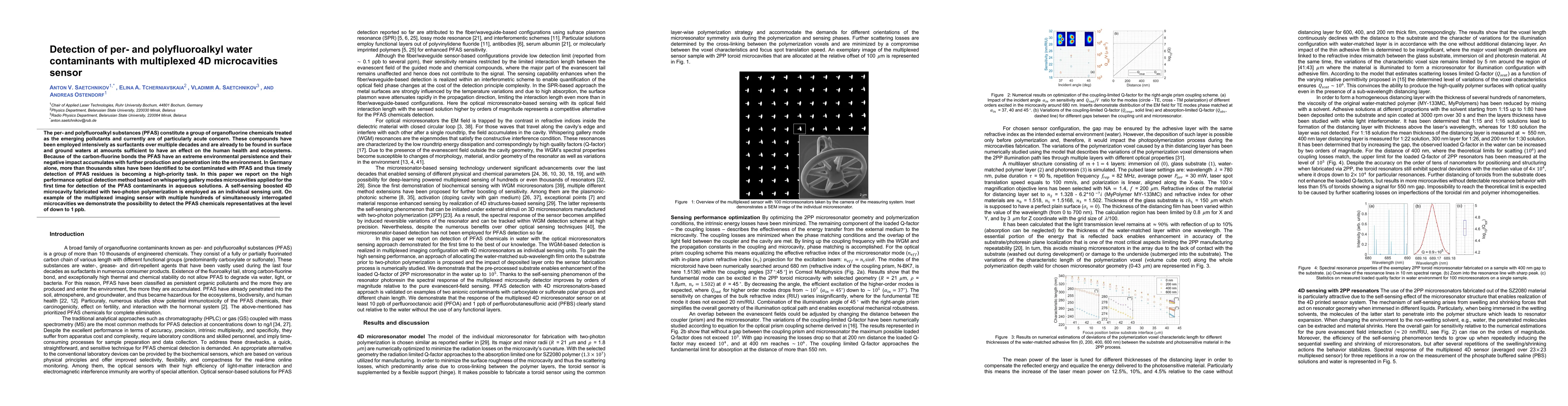 Thumbnail for Detection of per- and polyfluoroalkyl water contaminants with
  multiplexed 4D microcavities sensor