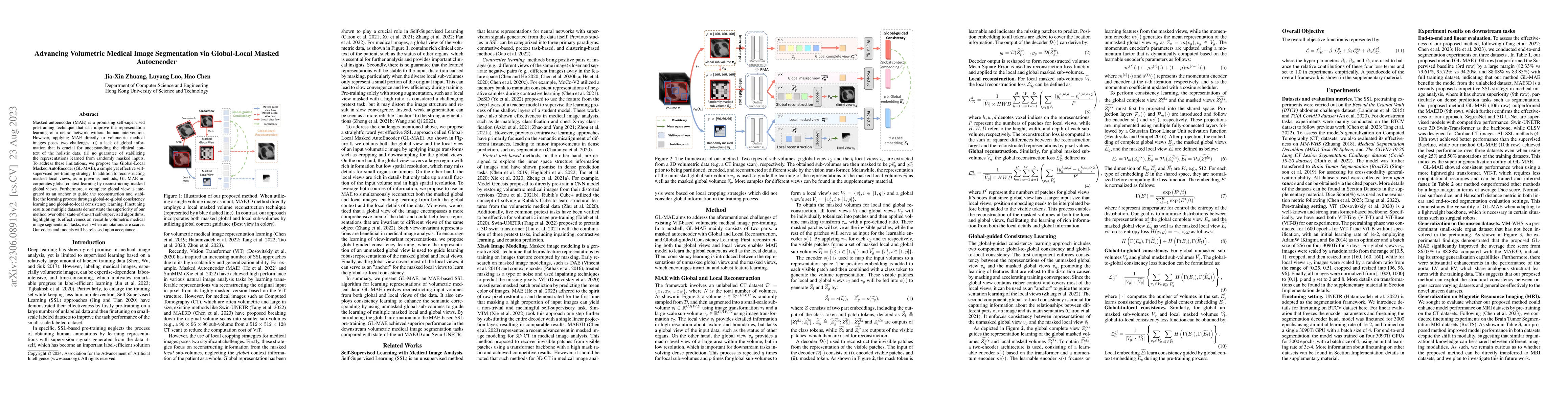 Thumbnail for Advancing Volumetric Medical Image Segmentation via Global-Local Masked
  Autoencoder
