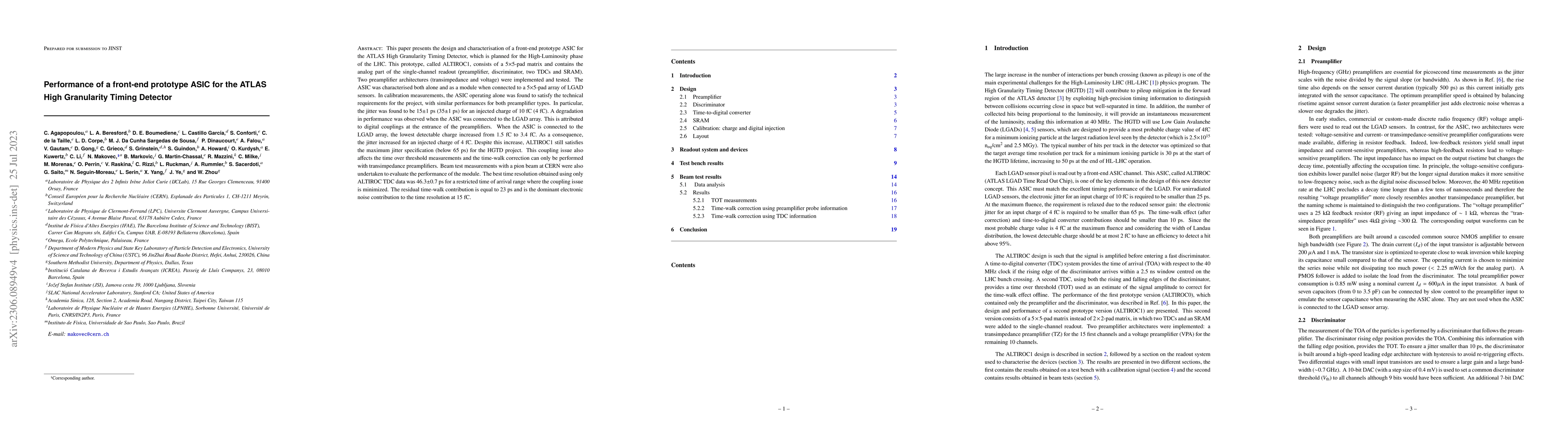 Thumbnail for Performance of a front-end prototype ASIC for the ATLAS High Granularity
  Timing Detector