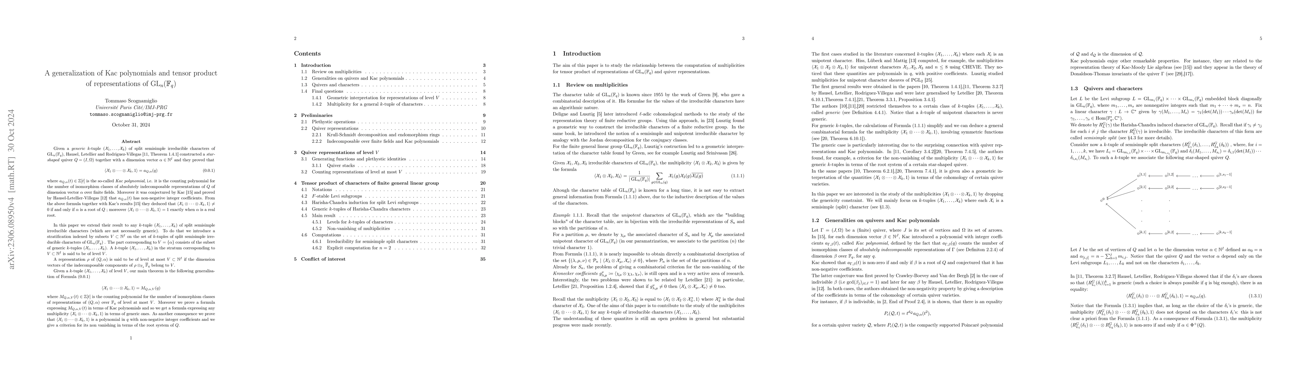 Thumbnail for A generalization of Kac polynomials and tensor product of
  representations of $GL_n(\mathbb{F}_q)$
