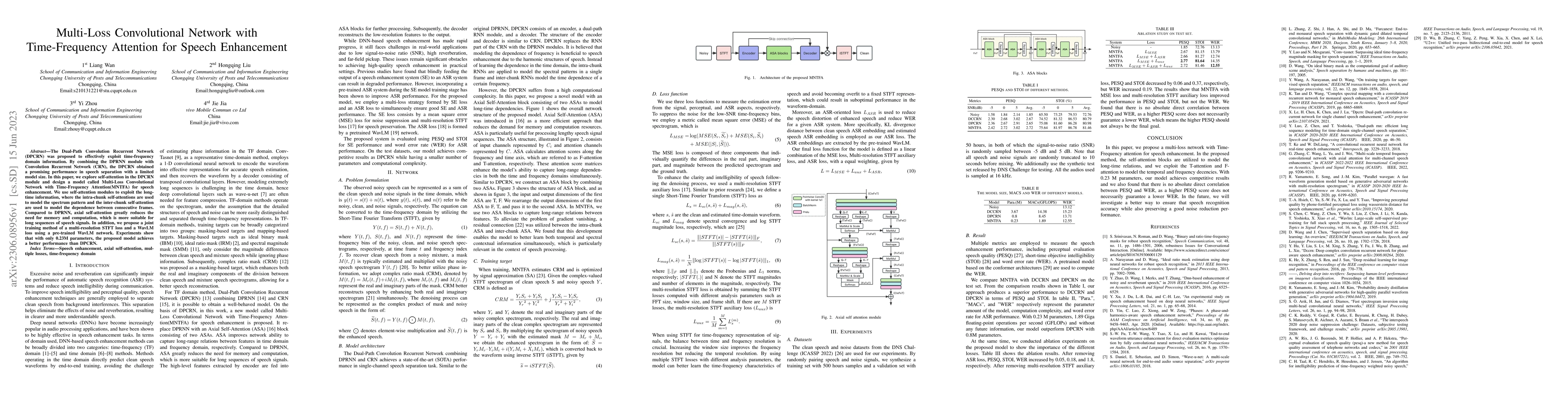 Thumbnail for Multi-Loss Convolutional Network with Time-Frequency Attention for
  Speech Enhancement