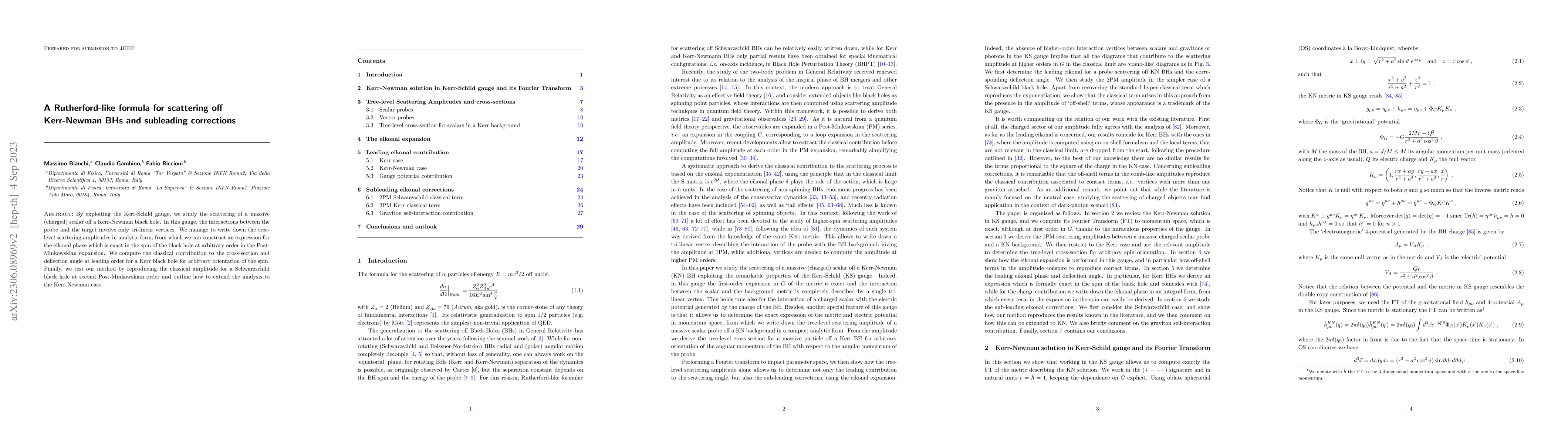 Thumbnail for A Rutherford-like formula for scattering off Kerr-Newman BHs and
  subleading corrections