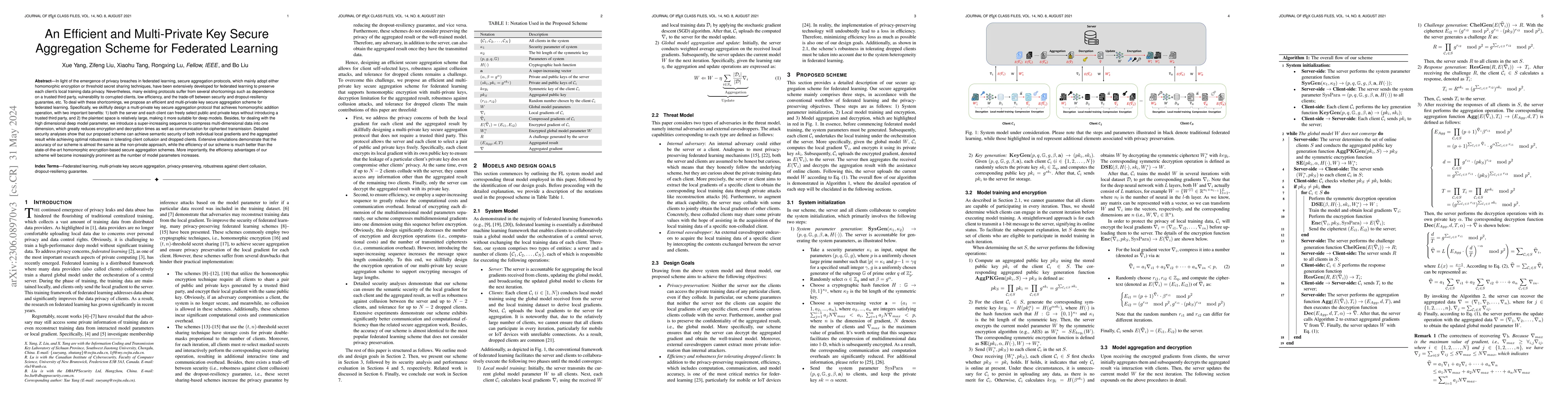 Thumbnail for An Efficient and Multi-private Key Secure Aggregation for Federated
  Learning