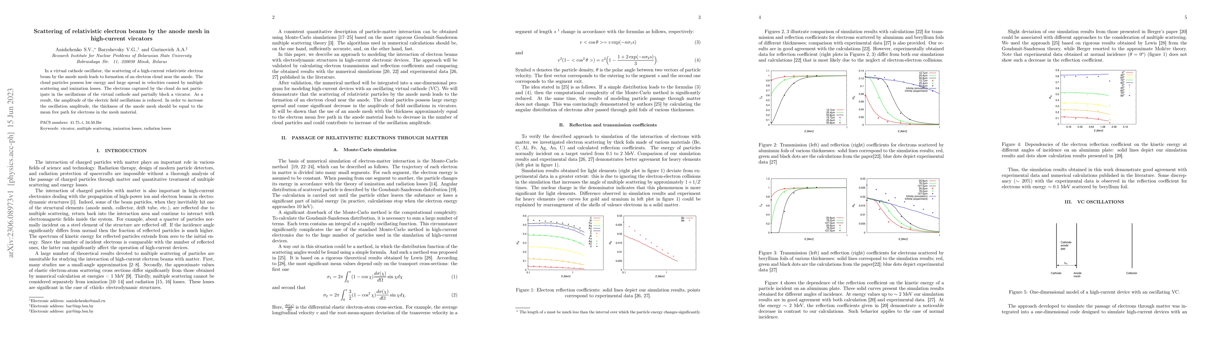 Thumbnail for Scattering of relativistic electron beams by the anode mesh in
  high-current vircators