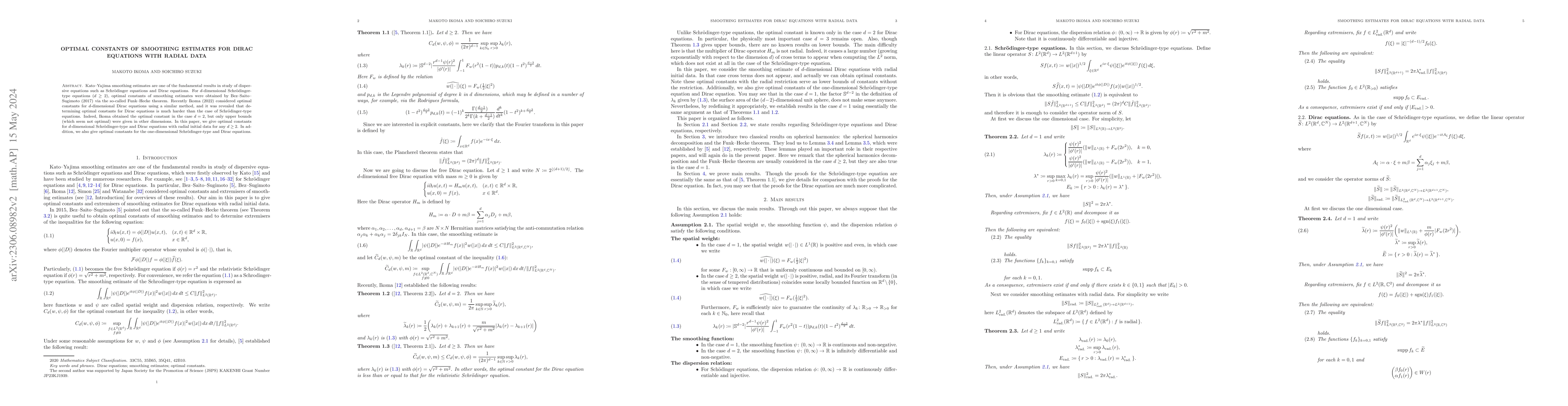 Thumbnail for Optimal constants of smoothing estimates for Dirac equations with radial
  data