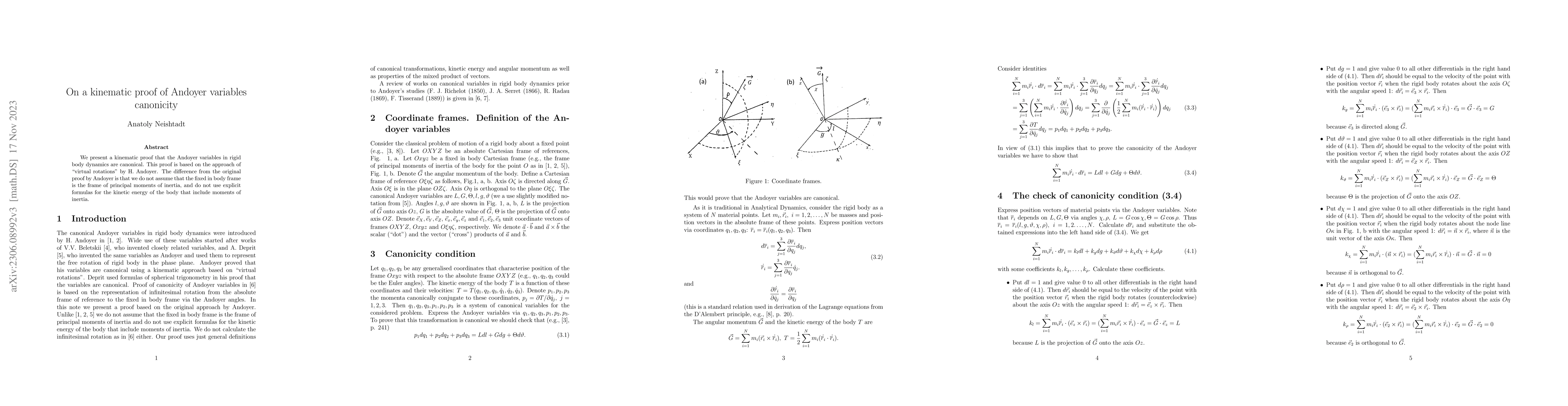 Thumbnail for On a kinematic proof of Andoyer variables canonicity