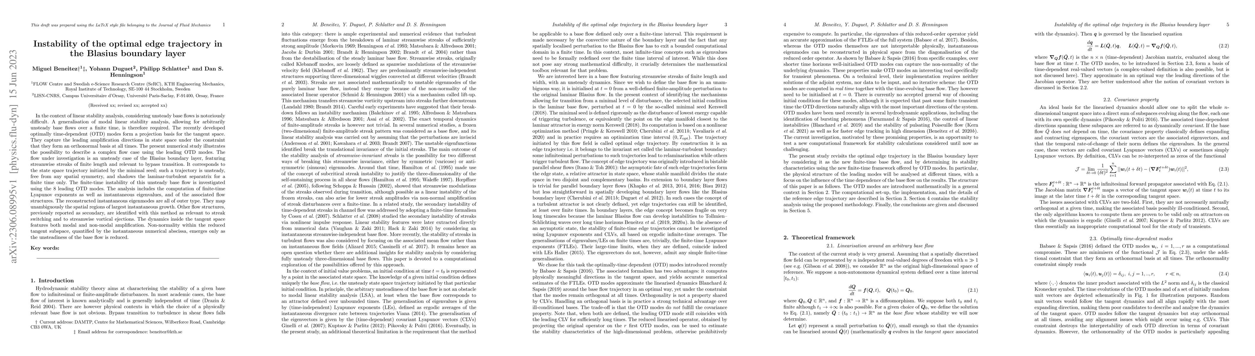 Thumbnail for Instability of the optimal edge trajectory in the Blasius boundary layer