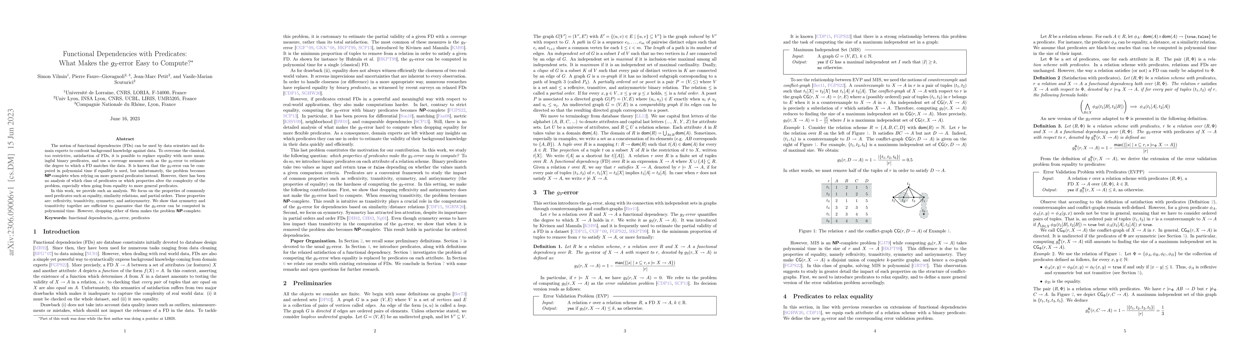 Thumbnail for Functional Dependencies with Predicates: What Makes the $g_3$-error Easy
  to Compute?
