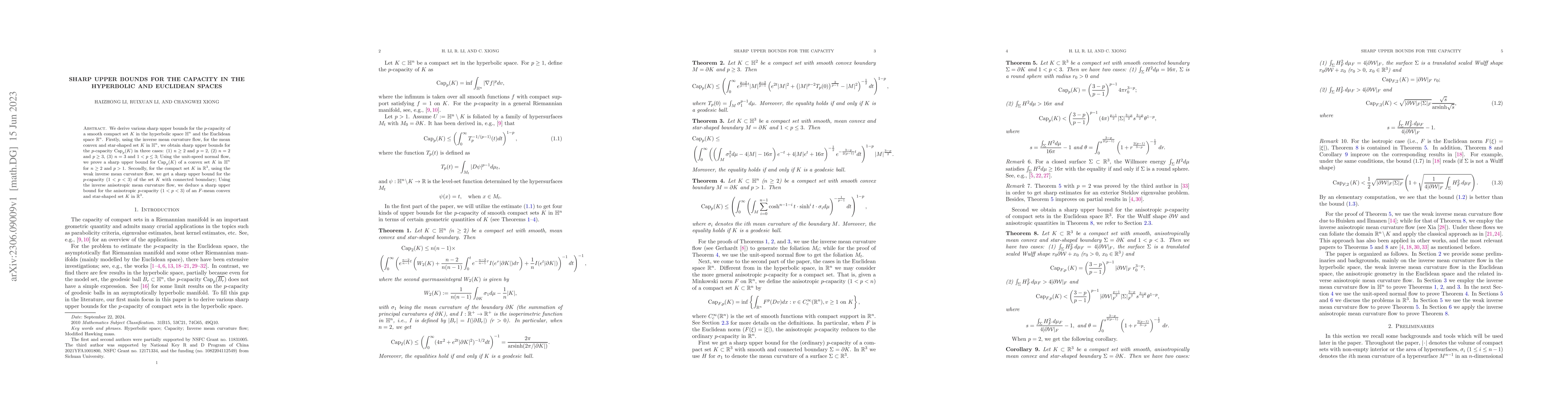 Thumbnail for Sharp upper bounds for the capacity in the hyperbolic and Euclidean
  spaces