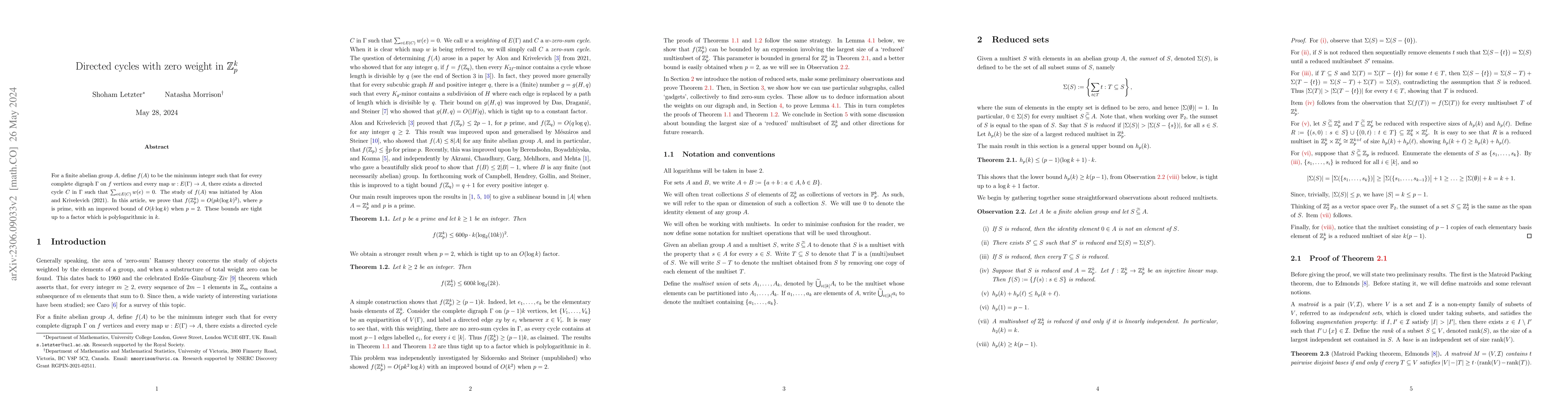 Thumbnail for Directed cycles with zero weight in $\mathbb{Z}_p^k$