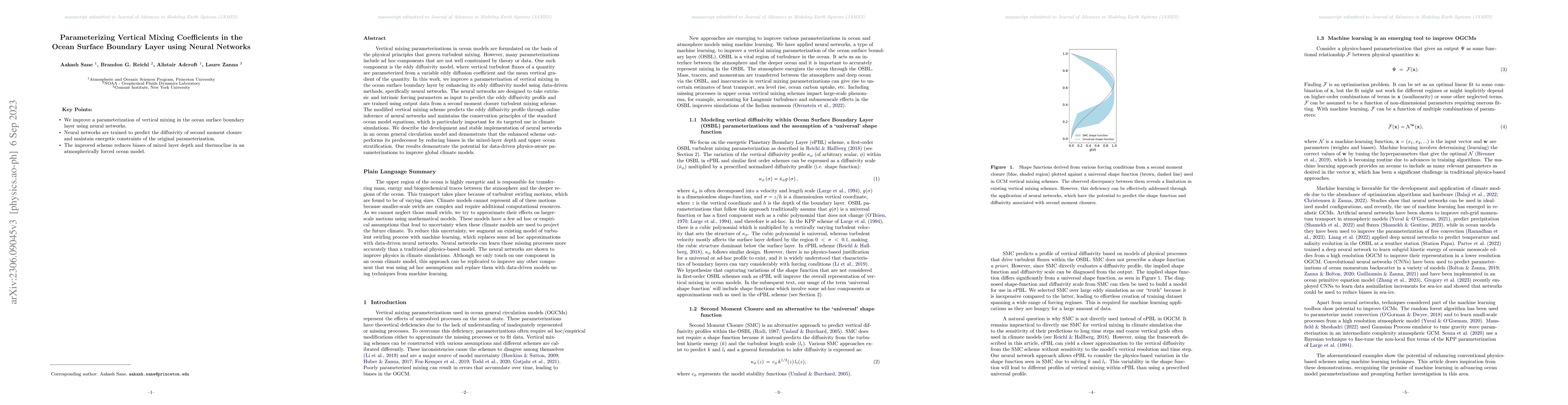 Thumbnail for Parameterizing Vertical Mixing Coefficients in the Ocean Surface
  Boundary Layer using Neural Networks