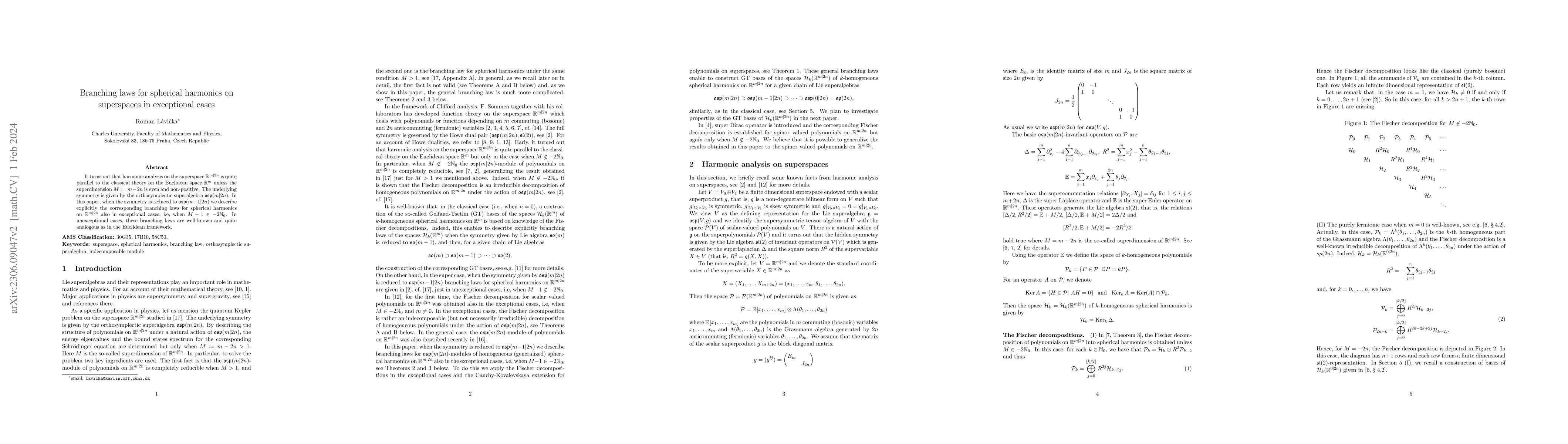 Thumbnail for Branching laws for spherical harmonics on superspaces in exceptional
  cases