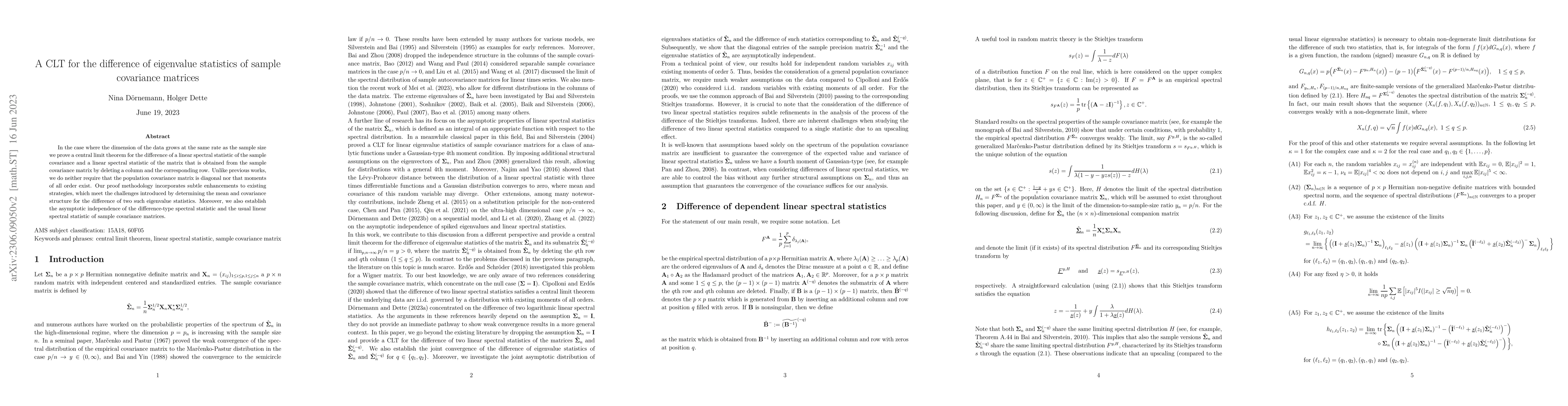 Thumbnail for A CLT for the difference of eigenvalue statistics of sample covariance
  matrices