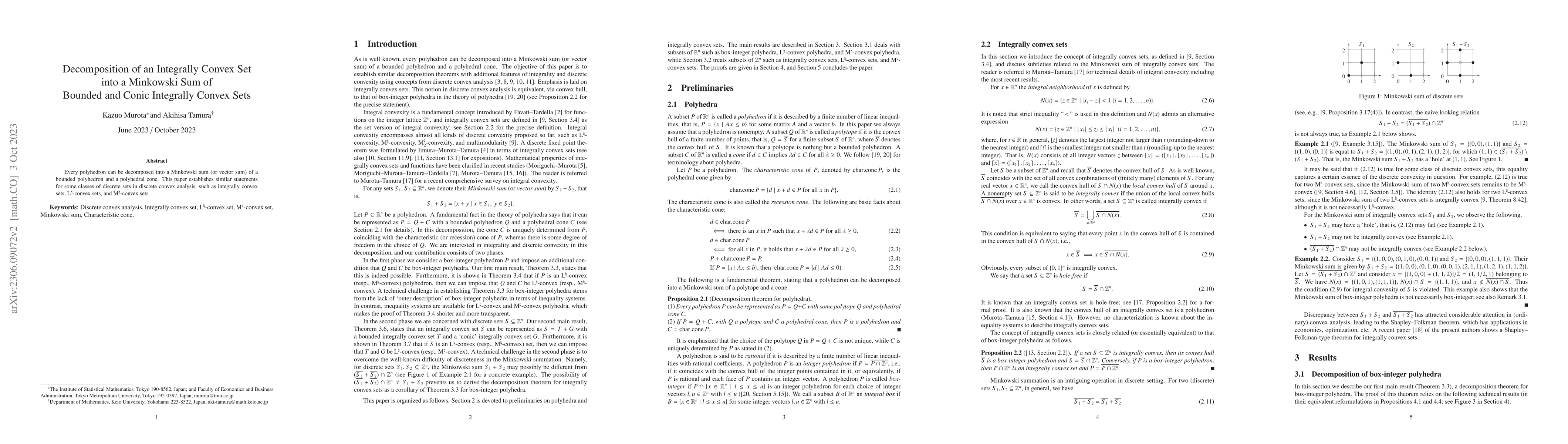 Thumbnail for Decomposition of an Integrally Convex Set into a Minkowski Sum of
  Bounded and Conic Integrally Convex Sets