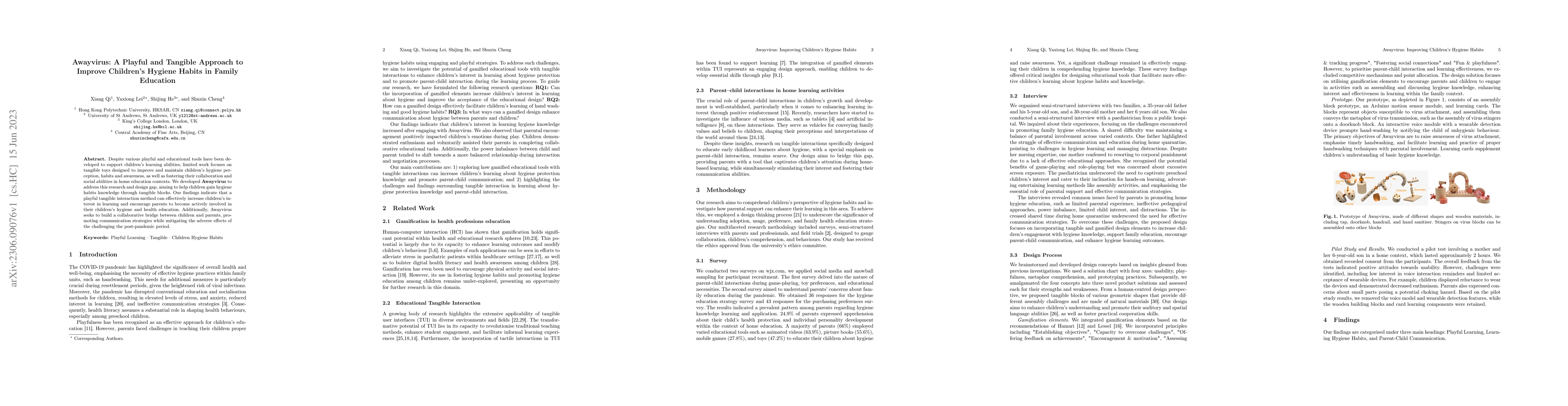 Thumbnail for Awayvirus: A Playful and Tangible Approach to Improve Children's Hygiene
  Habits in Family Education