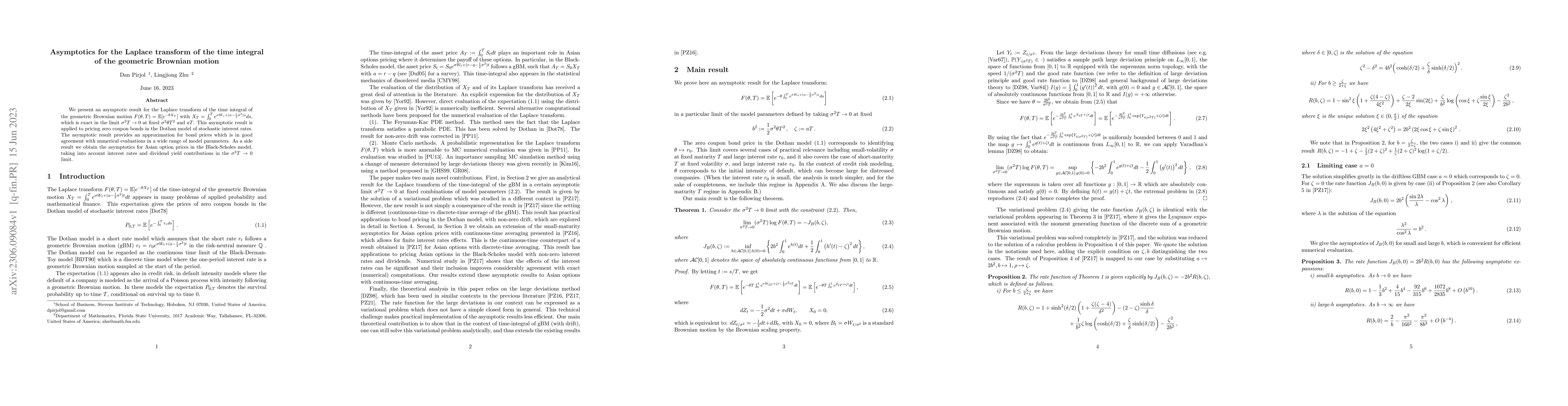 Thumbnail for Asymptotics for the Laplace transform of the time integral of the
  geometric Brownian motion