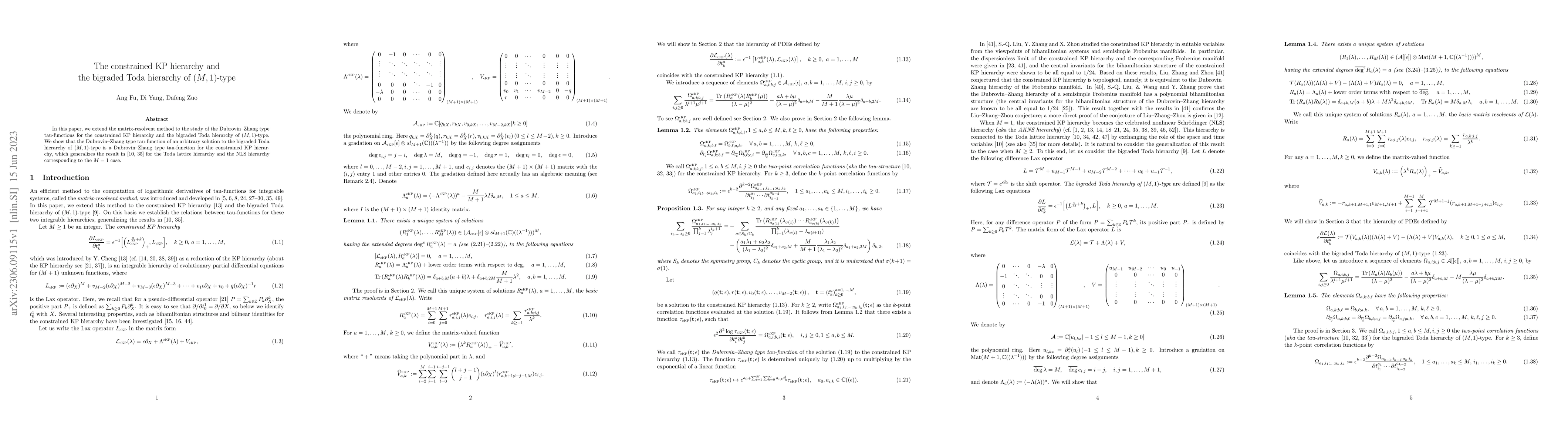 Thumbnail for The constrained KP hierarchy and the bigraded Toda hierarchy of
  $(M,1)$-type