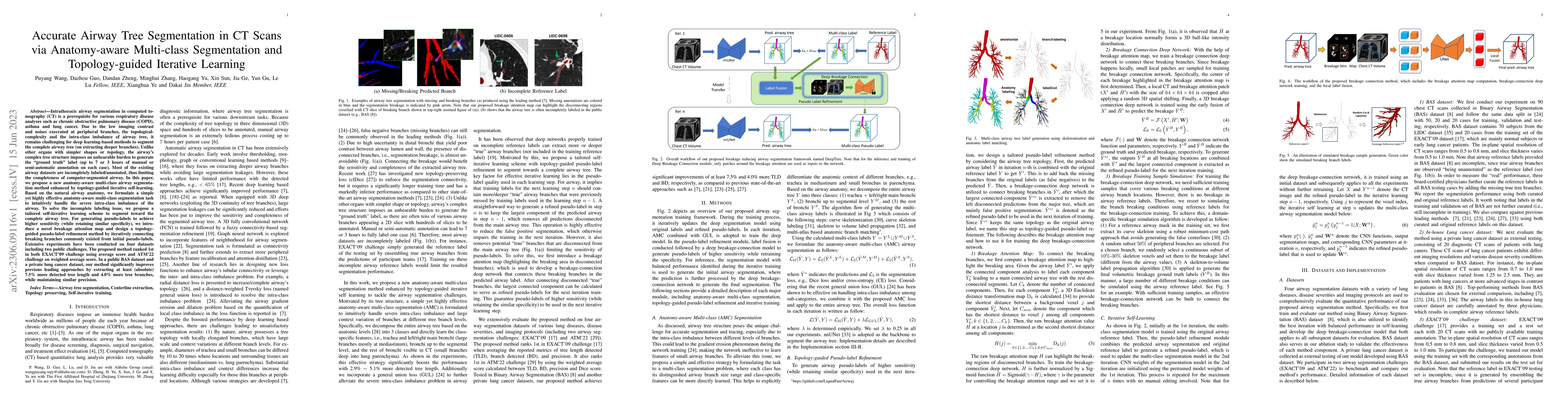 Thumbnail for Accurate Airway Tree Segmentation in CT Scans via Anatomy-aware
  Multi-class Segmentation and Topology-guided Iterative Learning