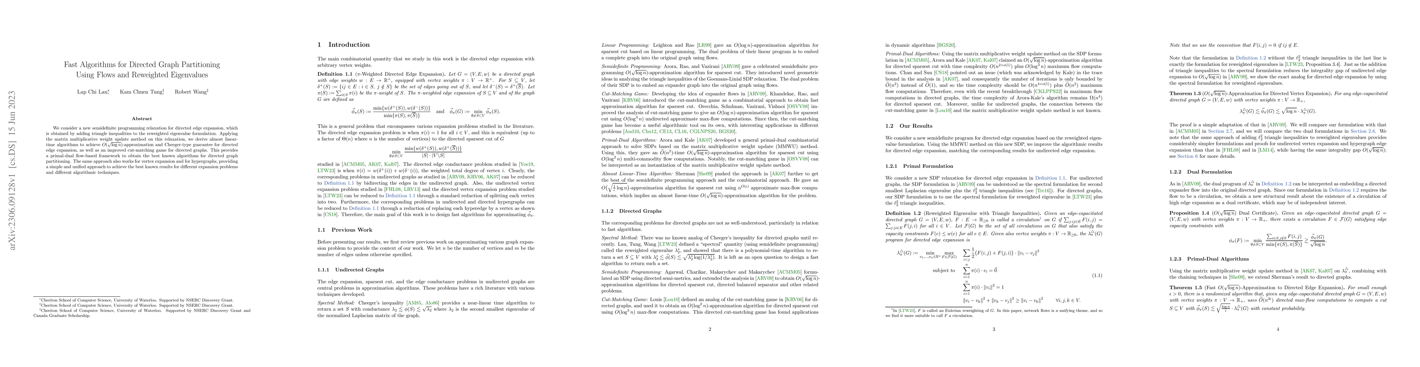 Thumbnail for Fast Algorithms for Directed Graph Partitioning Using Flows and
  Reweighted Eigenvalues