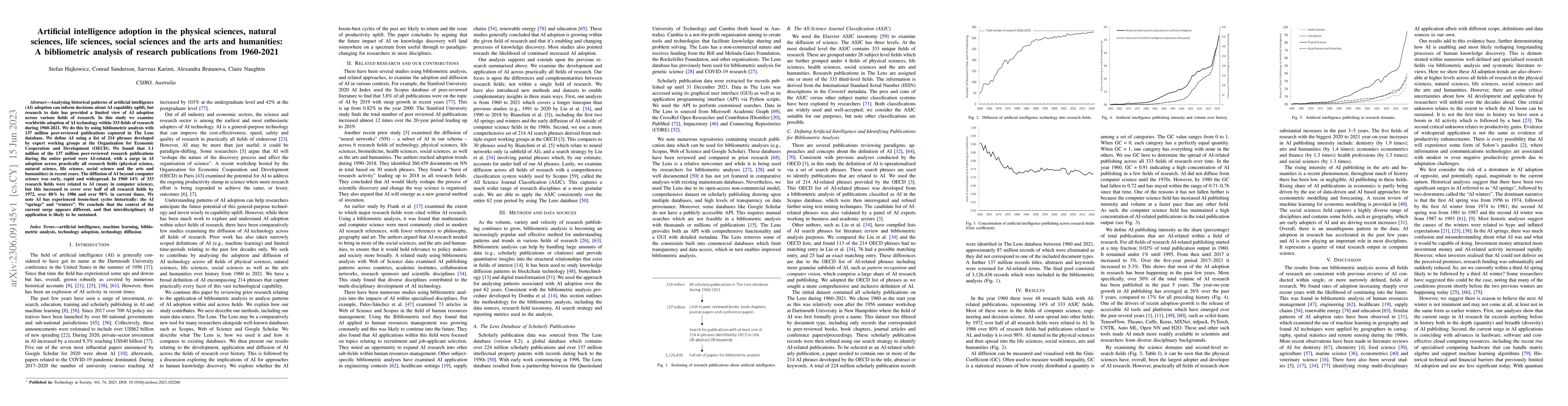 Thumbnail for Artificial intelligence adoption in the physical sciences, natural
  sciences, life sciences, social sciences and the arts and humanities: A
  bibliometric analysis of research publications from 1960-2021