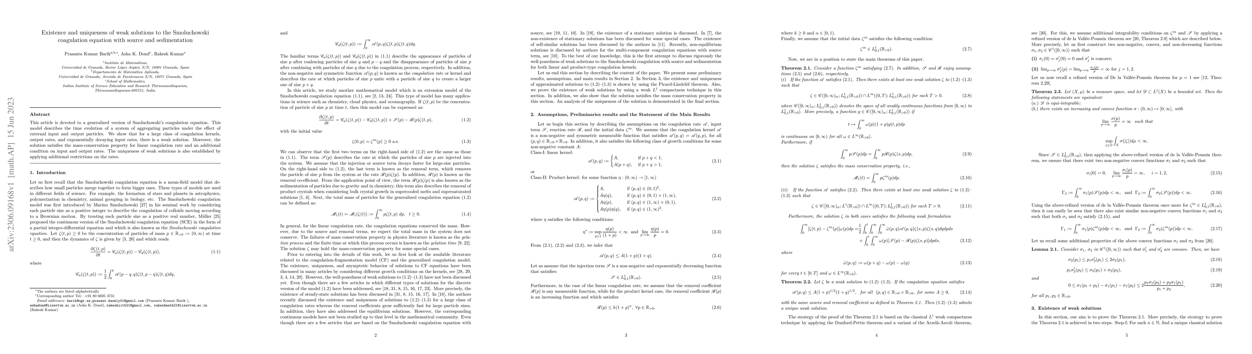 Thumbnail for Existence and uniqueness of weak solutions to the Smoluchowski
  coagulation equation with source and sedimentation