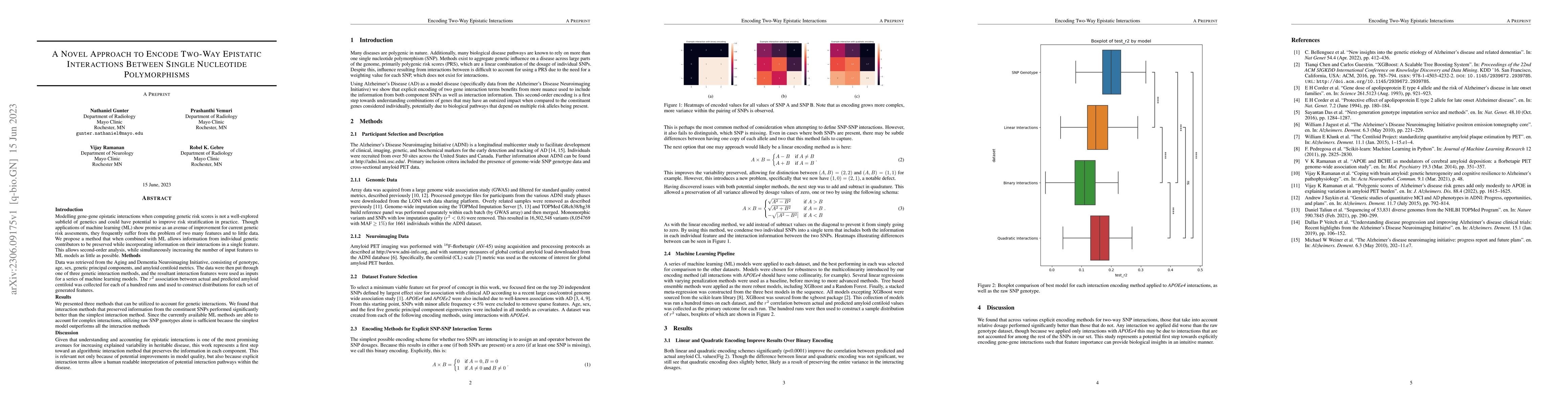 Thumbnail for A Novel Approach to Encode Two-Way Epistatic Interactions Between Single
  Nucleotide Polymorphisms