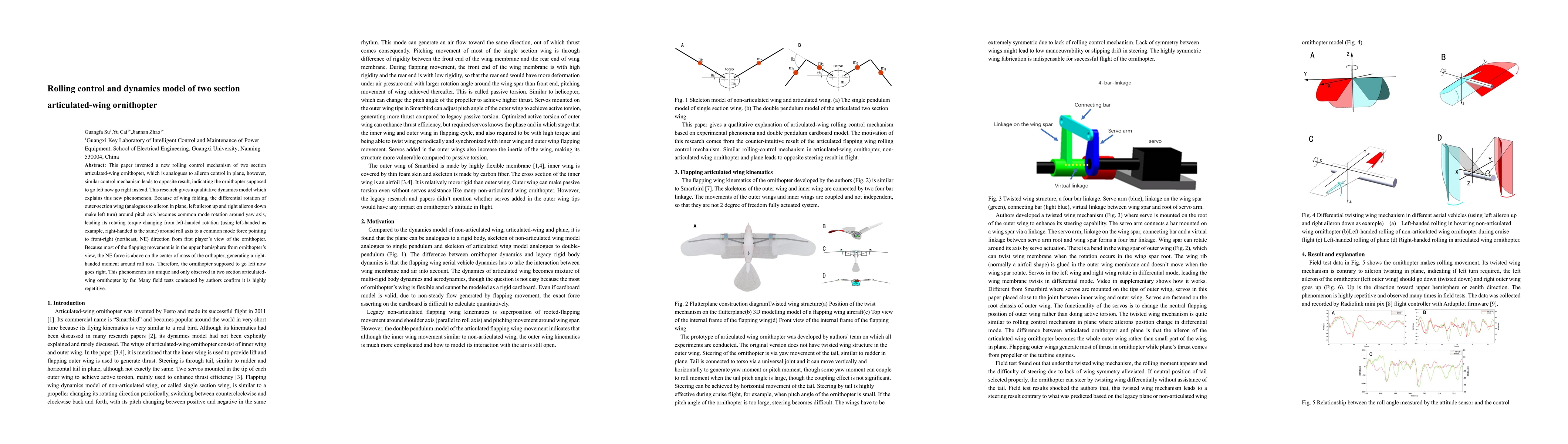 Thumbnail for Rolling control and dynamics model of two section articulated-wing
  ornithopter