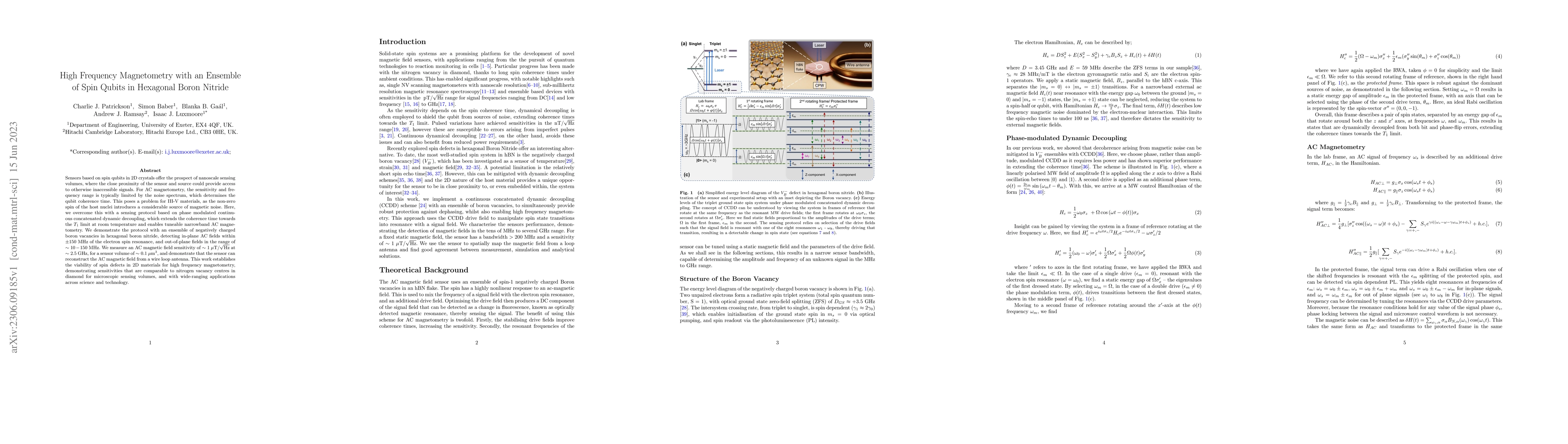 Thumbnail for High Frequency Magnetometry with an Ensemble of Spin Qubits in Hexagonal
  Boron Nitride