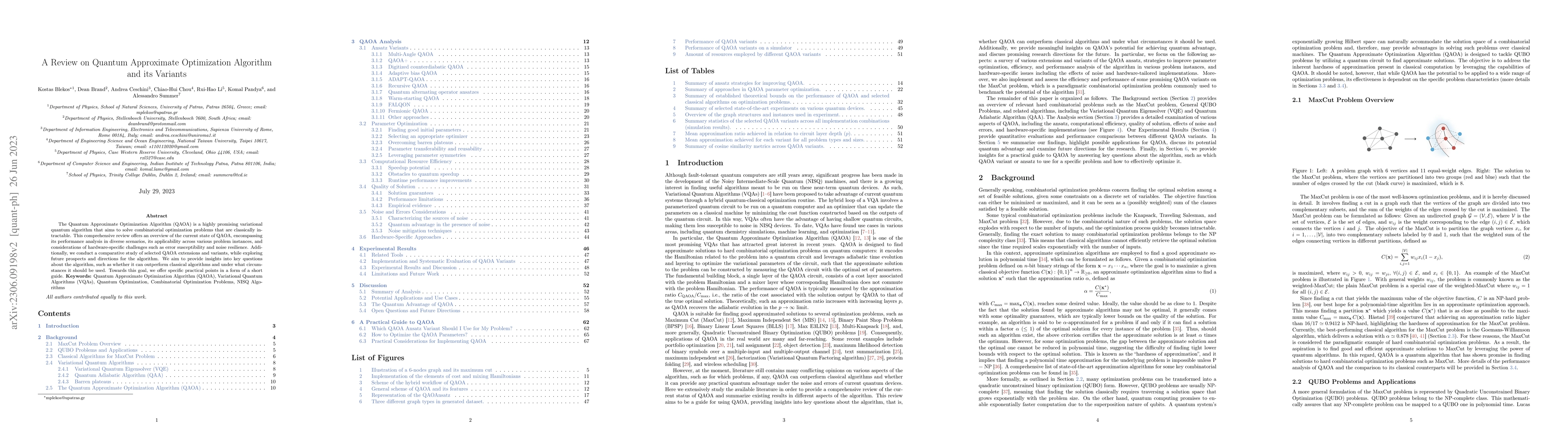 Thumbnail for A Review on Quantum Approximate Optimization Algorithm and its Variants