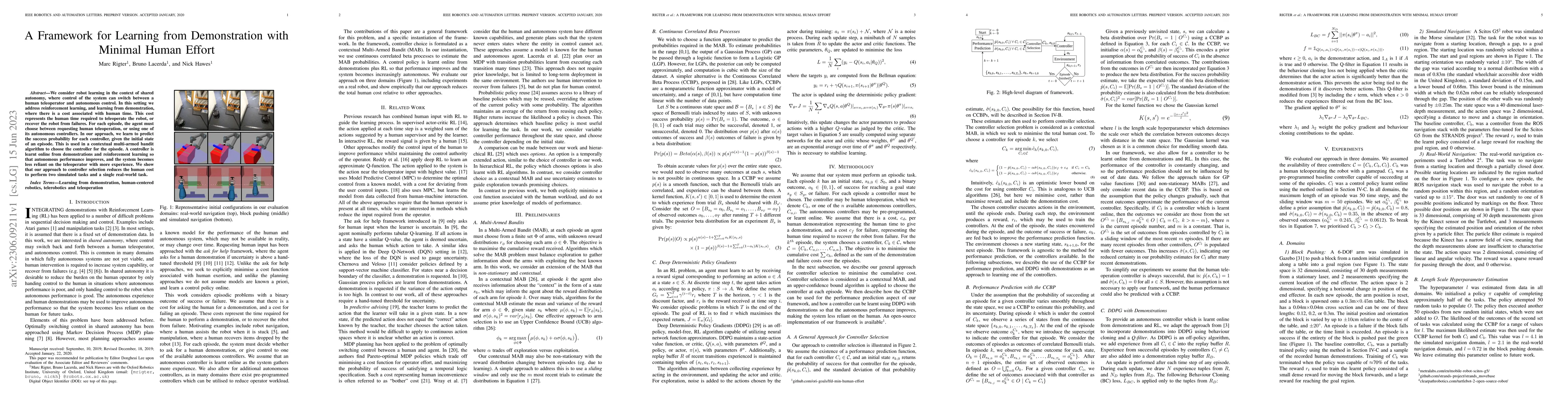 Thumbnail for A Framework for Learning from Demonstration with Minimal Human Effort