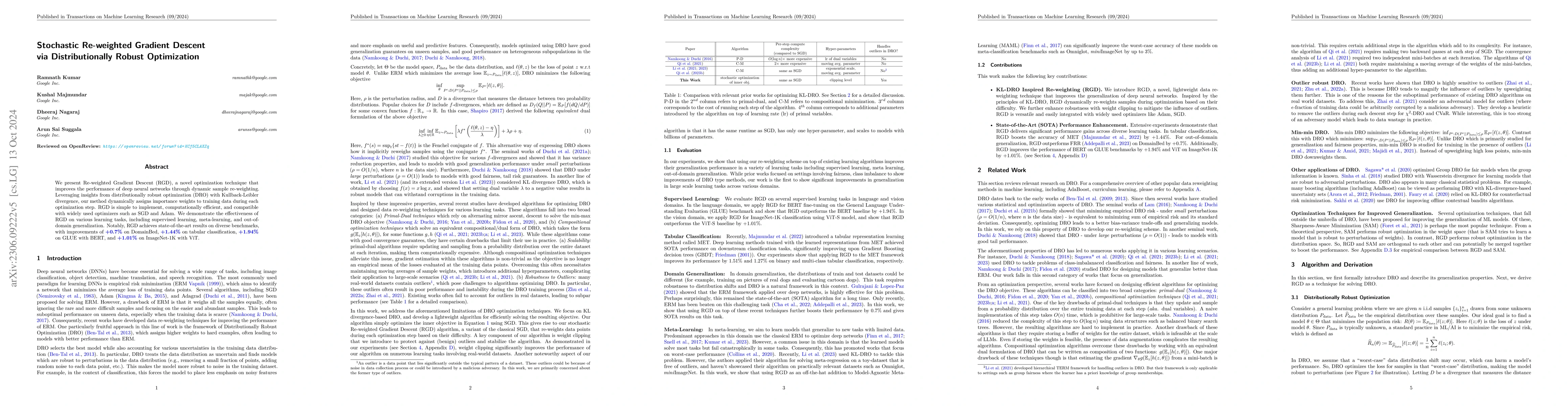 Thumbnail for Stochastic Re-weighted Gradient Descent via Distributionally Robust
  Optimization