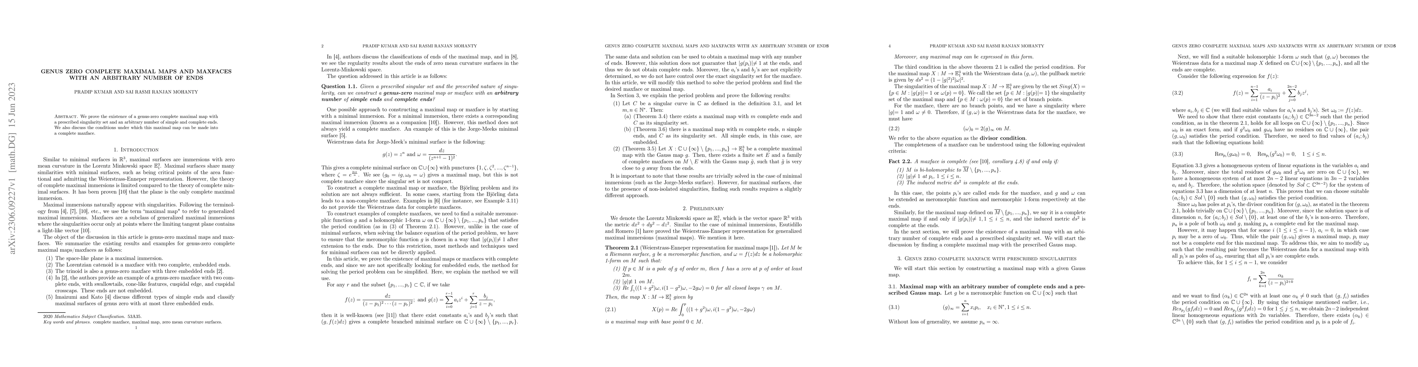 Thumbnail for Genus Zero Complete Maximal Maps and Maxfaces with an Arbitrary Number
  of Ends